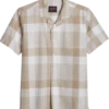 Egara Slim Fit Short Sleeve Sport Shirt, Taupe Plaid