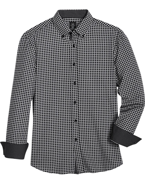 Michael Strahan Modern Fit Four-Way Stretch Sport Shirt, Black Grid 1 Michael Strahan Modern Fit Four-Way Stretch Sport Shirt, Black Grid