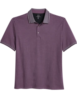 Michael Strahan Modern Fit Short Sleeve Polo, Purple Stripe