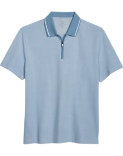 Michael Strahan Modern Fit Zip Polo, Light Blue