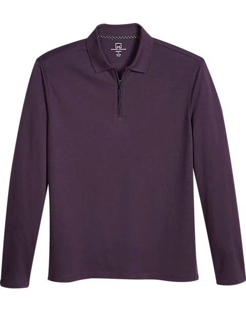 Michael Strahan Modern Fit Long Sleeve Polo Purple & Gray 1 Michael Strahan Modern Fit Long Sleeve Polo Purple & Gray