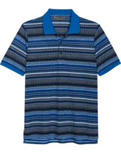 Paisley & Gray Slim Fit Polo, Blue & Black Multi Stripe