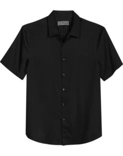 Paisley & Gray Slim Fit Spread Collar Short Sleeve Sport Shirt, Black
