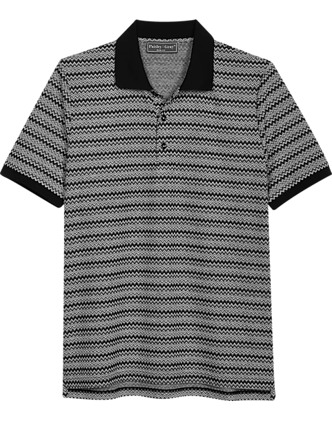 Paisley & Gray Slim Fit Polo, Black And White Zigzag Stripe 1 Paisley & Gray Slim Fit Polo, Black And White Zigzag Stripe