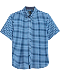 Michael Strahan Modern Fit 4-Way Stretch Short Sleeve Sport Shirt, Blue Grid