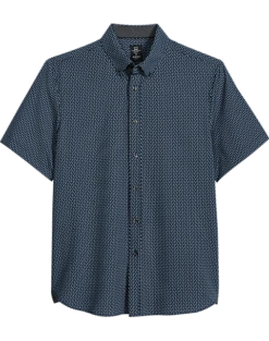 Michael Strahan Modern Fit 4-Way Stretch Short Sleeve Sport Shirt, Black Pattern