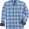 Michael Strahan Modern Fit Button-Down Collar 4-Way Stretch Sport Shirt, Blue Check