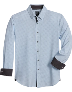 Michael Strahan Modern Fit Spread Collar 4-Way Stretch Sport Shirt, White Abstract Dot