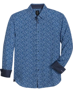 Michael Strahan Modern Fit Spread Collar 4-Way Stretch Sport Shirt, Blue Abstract Floral