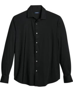 Zanetti Modern Fit Spread Collar Sport Shirt, Black