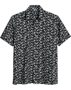 Zanetti Modern Fit Camp Shirt, Black Florals And Palms