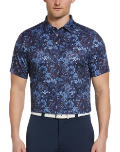 PGA Tour Classic Fit Printed Polo, Navy Fireworks
