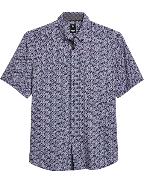 Michael Strahan Modern Fit 4-Way Stretch Short Sleeve Sport Shirt, Navy & Wine Floral 1 Michael Strahan Modern Fit 4-Way Stretch Short Sleeve Sport Shirt, Navy & Wine Floral
