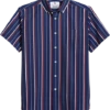 Report Collection Modern Fit Four-Way Stretch Short Sleeve Sport Shirt, Navy Stripe