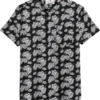 Report Collection Modern Fit Four-Way Stretch Short Sleeve Sport Shirt, Black Palm Leaf
