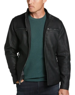 Awearness Kenneth Cole Modern Fit Moto Jacket, Burgundy Faux Leather