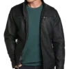 Awearness Kenneth Cole Modern Fit Moto Jacket, Camel Faux Leather