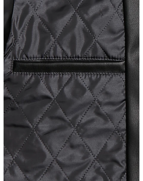 Michael Strahan Modern Fit Bomber Jacket, Brown Faux Lambskin 2 Michael Strahan Modern Fit Bomber Jacket, Brown Faux Lambskin - Image 2