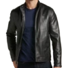 Michael Strahan Modern Fit Bomber Jacket, Black Faux Lambskin