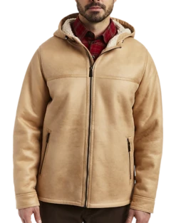 Rainforest Classic Fit Faux Nubuck Hooded Jacket, Cognac