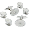 Pronto Uomo Silver And White Round Cufflink And Stud Set