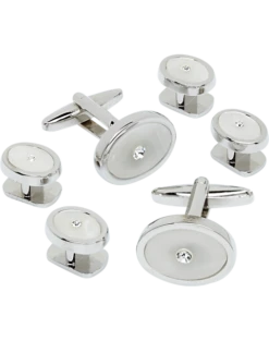 Pronto Uomo Silver And White Round Cufflink And Stud Set