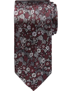 Pronto Uomo Narrow Tie, Burgundy & Charcoal Floral