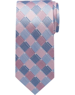 Pronto Uomo Narrow Tie, Pink & Blue Grid
