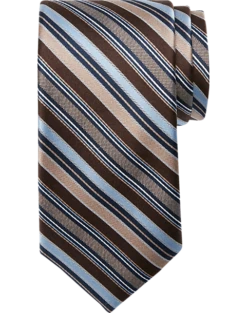 Pronto Uomo Narrow Tie, Brown & Blue Stripe