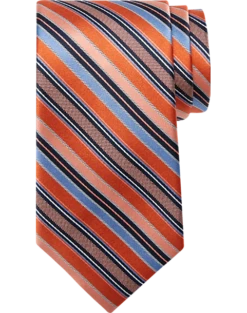 Pronto Uomo Narrow Tie, Rust & Blue Stripe