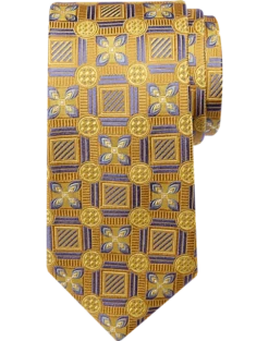 Joseph Abboud Narrow Silk Tie, Gold Square And Floral Print