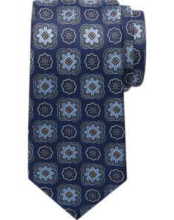 Joseph Abboud Narrow Tie, Navy & Blue Medallion