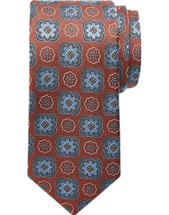 Joseph Abboud Narrow Tie, Rust & Blue Medallion