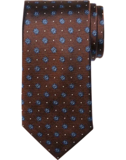 Pronto Uomo Narrow Tie, Brown Geometric Dot