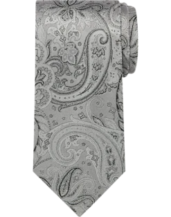 Pronto Uomo Narrow Tie, Silver Paisley