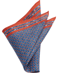 Joseph Abboud Linen Pocket Square, Rust & Blue