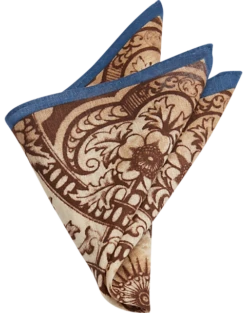 Joseph Abboud Linen Pocket Square, Taupe Floral Scroll