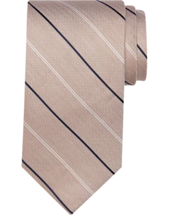 Pronto Uomo Narrow Tie, Taupe With Black & White Stripes