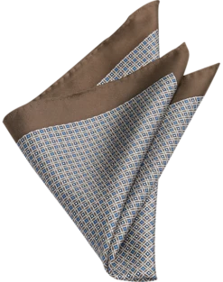 Joseph Abboud Pocket Square, Taupe Geo Check