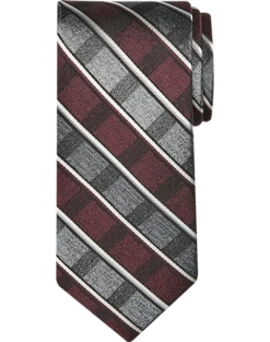Pronto Uomo Narrow Tie, Burgundy & Charcoal Grid Stripe