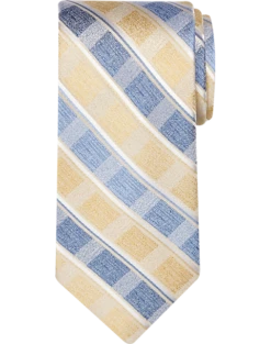 Pronto Uomo Narrow Tie, Yellow & Blue Grid Stripe