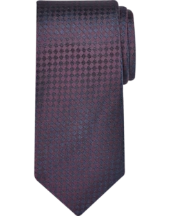 Pronto Uomo Narrow Tie, Burgundy Mini Grid