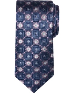 Awearness Kenneth Cole Narrow Tie, Navy And Lilac Floret Medallion
