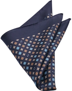 Joseph Abboud Pocket Square, Blue Mini Retro Pattern