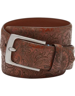 Joseph Abboud Leather Casual Belt, Cognac Floral Paisley