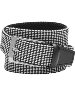 Joseph Abboud Woven Casual Belt, Black & White Diamond Check