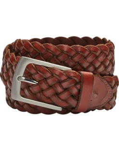 Joseph Abboud Genuine Leather Braided Belt, Cognac